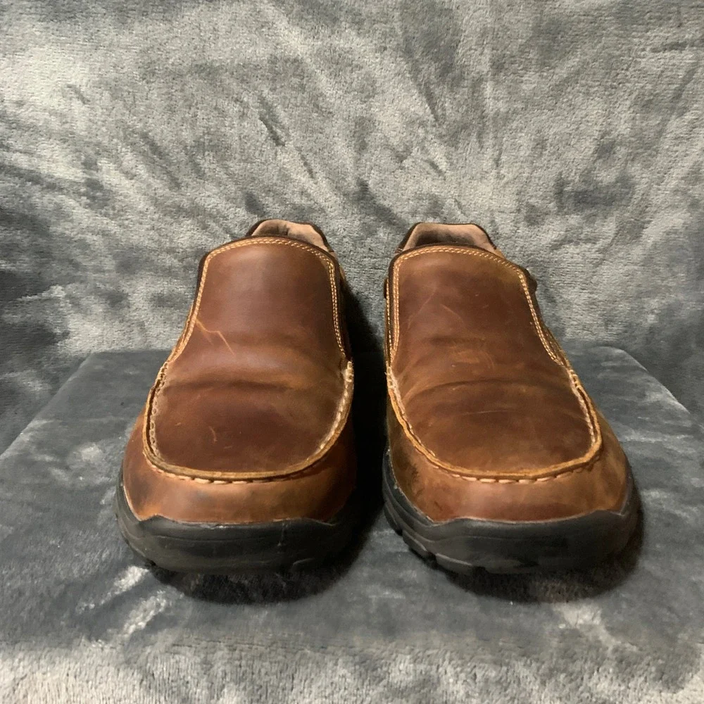 Skechers Loafers Mens 11 Relaxed Fit Brown Leather Moc Toe Slip On EUC